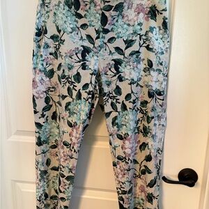 J. Jill Linen Stretch Pants - Green and Pink Floral